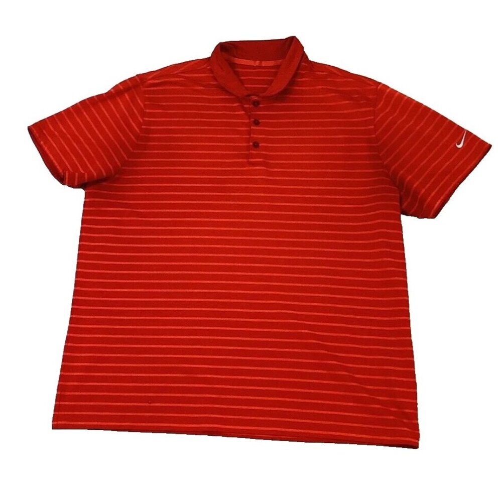Nike Golf Dri Fit Red Striped Polo Shirt Mens Size XL Swoosh Logo
